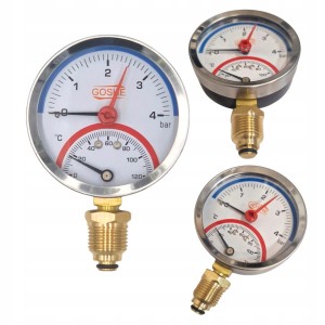 Termomanometr dolny radialny 80 mm 0-4 BAR dół 120°C GOSHE tarczowy 1/2 cal