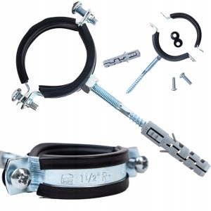 Obejma Metalowa Zaciskowa Gumowa do Rur 2'' Uchwyt + Śruba Kołek 58/63mm