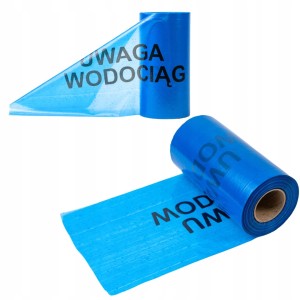 Taśma ostrzegawcza z napisem UWAGA WODOCIĄG 20 cm niebieska 100 metrów