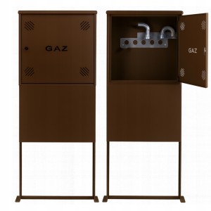Szafka PUNKT GAZOWY aluminium 600x600x250 mm na 1 gazomierz BRĄZOWA z PODSTAWĄ