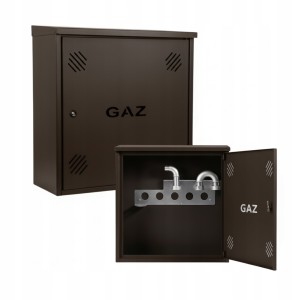 Szafka PUNKT GAZOWY aluminium 600x600x250 mm na 1 gazomierz BRĄZOWA z wyposażeniem