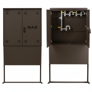 Szafka PUNKT GAZOWY 1000x1000x250 mm na 3 gazomierze BRĄZOWA z PODSTAWĄ