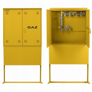 Szafka PUNKT GAZOWY 1000x1000x250 mm na 3 gazomierze ŻÓŁTA z PODSTAWĄ
